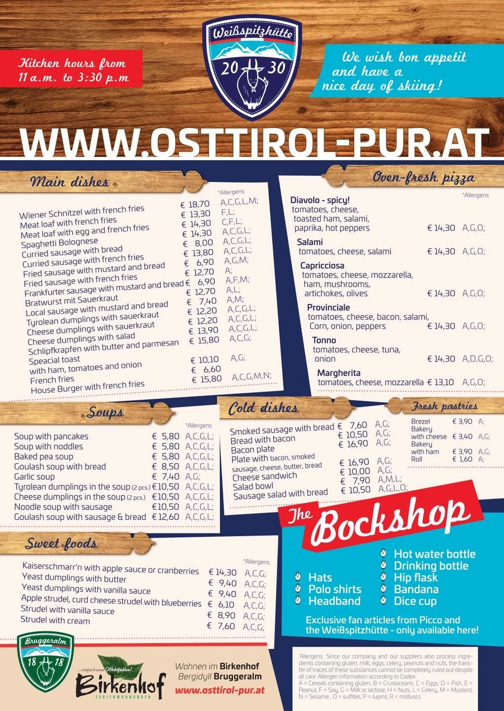 Food Menu Weißspitzhütte