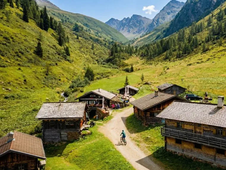 Beeindruckendes Bergpanorama von der Sonnenterrasse der Bruggeralm